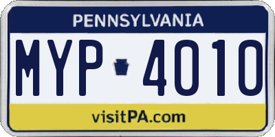 PA license plate MYP4010