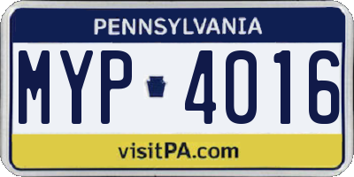 PA license plate MYP4016