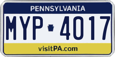PA license plate MYP4017