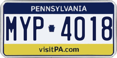 PA license plate MYP4018