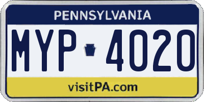 PA license plate MYP4020