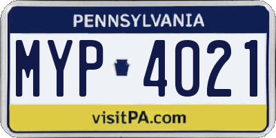 PA license plate MYP4021