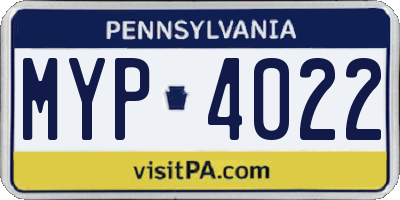 PA license plate MYP4022