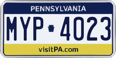 PA license plate MYP4023