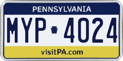 PA license plate MYP4024