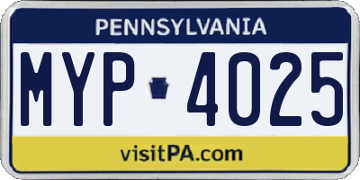 PA license plate MYP4025