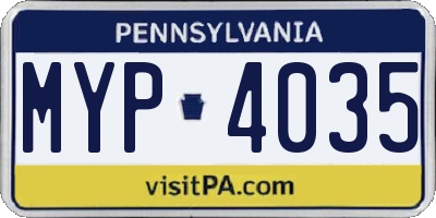 PA license plate MYP4035