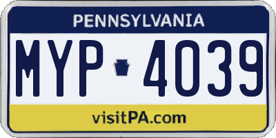 PA license plate MYP4039