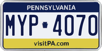 PA license plate MYP4070