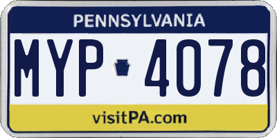 PA license plate MYP4078