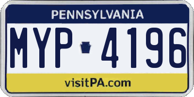 PA license plate MYP4196