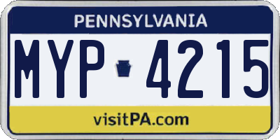 PA license plate MYP4215