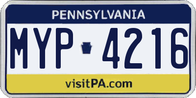 PA license plate MYP4216