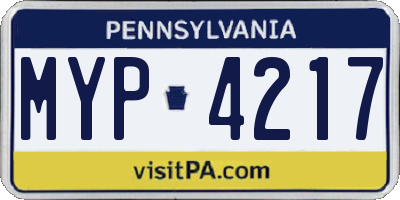 PA license plate MYP4217