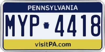PA license plate MYP4418