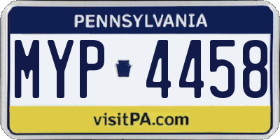 PA license plate MYP4458
