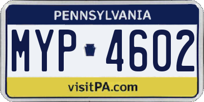 PA license plate MYP4602