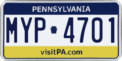 PA license plate MYP4701