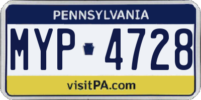 PA license plate MYP4728