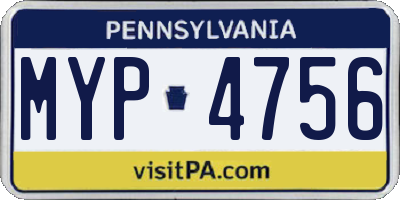 PA license plate MYP4756