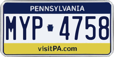 PA license plate MYP4758