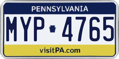 PA license plate MYP4765
