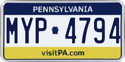 PA license plate MYP4794