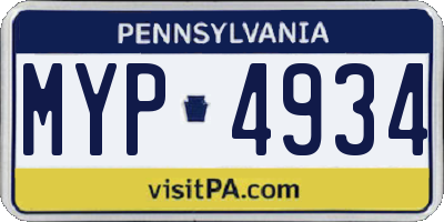 PA license plate MYP4934
