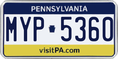 PA license plate MYP5360