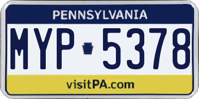 PA license plate MYP5378