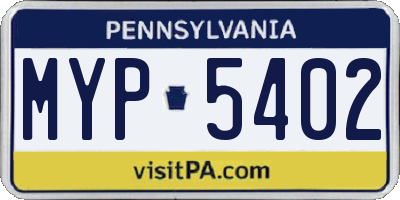PA license plate MYP5402