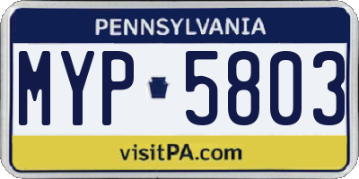 PA license plate MYP5803