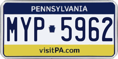 PA license plate MYP5962