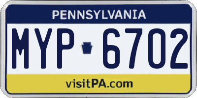 PA license plate MYP6702