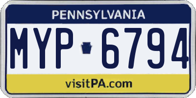 PA license plate MYP6794