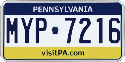 PA license plate MYP7216