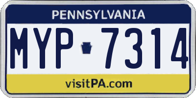 PA license plate MYP7314