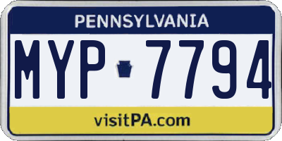PA license plate MYP7794