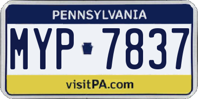 PA license plate MYP7837