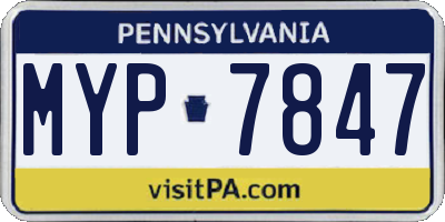 PA license plate MYP7847