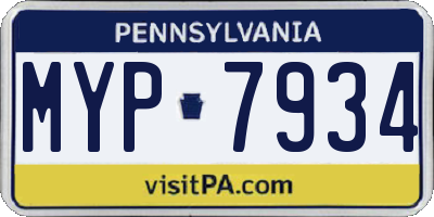 PA license plate MYP7934