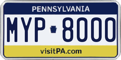 PA license plate MYP8000