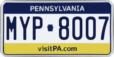 PA license plate MYP8007