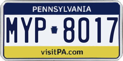 PA license plate MYP8017