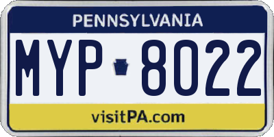 PA license plate MYP8022