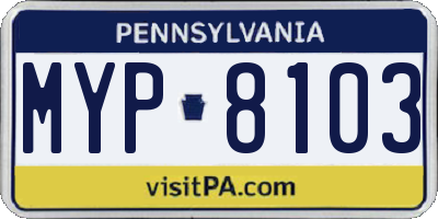 PA license plate MYP8103