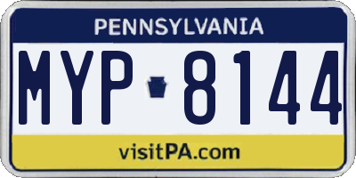 PA license plate MYP8144