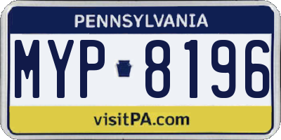 PA license plate MYP8196