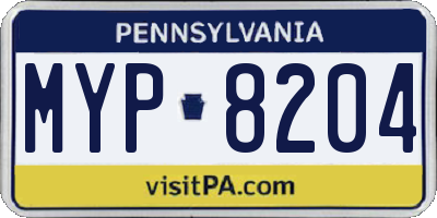 PA license plate MYP8204