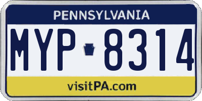 PA license plate MYP8314